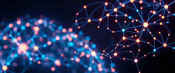 Fototapeta premium Abstract swirling neural network, glowing nodes forming a brain-like structure, neural network, illustration