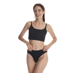 Fototapeta premium Woman with slim body on white background