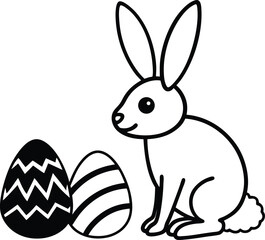 bunny with patterned eggs in spring meadow scene vector illustration on transparent background