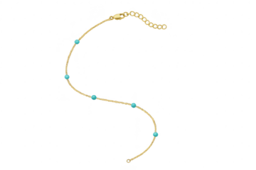 Elegant gold chain bracelet with turquoise beads isolated on transparent background