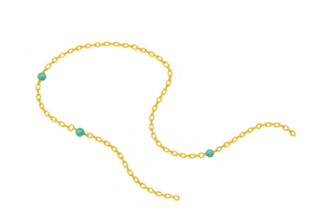 Elegant gold chain with three turquoise beads isolated on transparent background