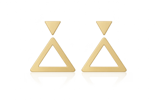 Golden triangular geometric earrings isolated on transparent background, elegant design