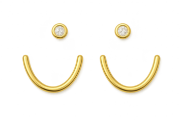 Golden smiley face emoji with sparkling diamond eyes, isolated on transparent background.