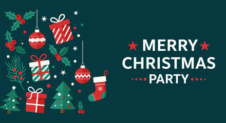Fototapeta premium Merry Christmas holiday greeting design with a winter Christmas decoration, vector illustration