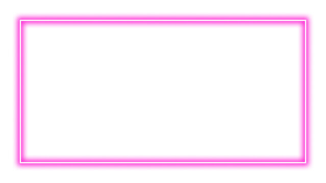 Pink glowing neon rectangular frame element with transparent background