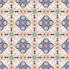 Seamless pattern with watercolor patterns. Ornaments in the style of old Italian tiles.