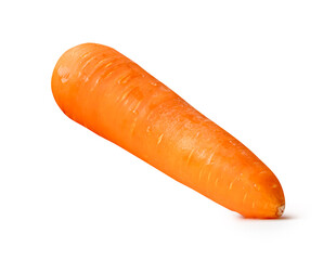 Side view of one fresh orange carrot root isolated on white background with clipping path