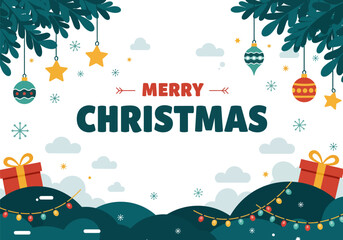 Merry Christmas holiday greeting card design, vector illustration