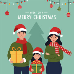 Wish you a merry christmas with family, vector illustration