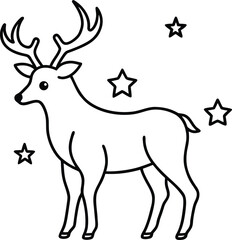 celestial stag with star filled antlers coloring vector illustration on transparent background