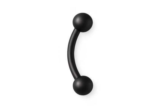 Black curved barbell body piercing isolated on transparent background