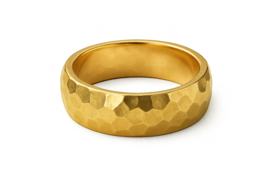 Hammered gold wedding band ring isolated on transparent background, luxury - Powered by Adobe