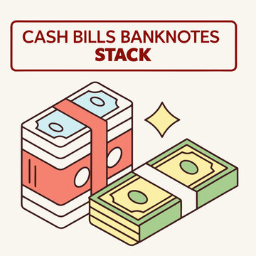 Two stacks of cash bills banknotes in colorful design illustration