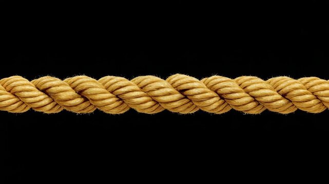 Thick yellow twisted rope displayed in close-up photography style on a black background, symbolizing strength, connection, and support