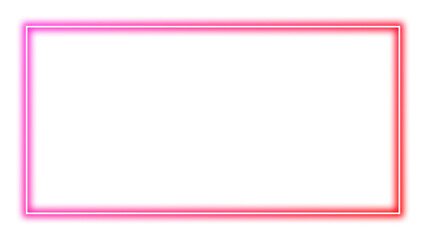 Pink red glowing neon rectangular frame element with transparent background