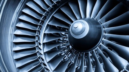 A high-speed jet engine turbine showcases intricate aerodynamic blades within an aircraft propulsion system,