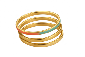Golden bangles with vibrant enamel isolated on transparent background.