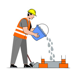  builder pouring concrete from bucket.