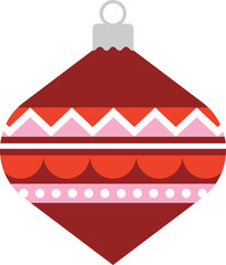 Colorful Christmas tree ornament in geometric and festive designs. Vector holiday decorations perfect for greeting cards, posters, invitations, and seasonal illustrations.