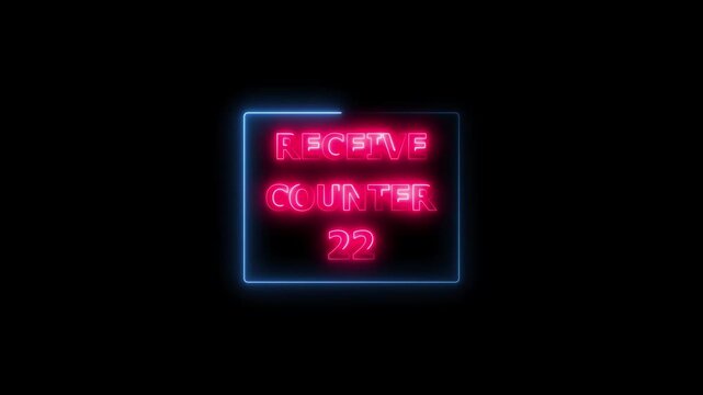 Receive counter 222 number neon bright rectangle frame magenta red color animation. Contract office Tecnology background 4k video.