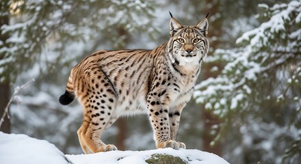 Fototapeta premium Majestic Lynx in Snowy Forest.