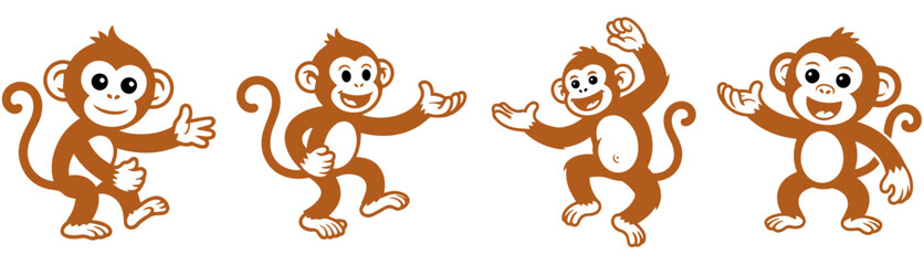 Obraz premium Monkey Animals Hand Drawn Clipart Vector Sets isloted on white background.