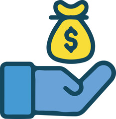 Financial Investment Icon Depicting Funding and Investments with a Bag of Money in a Hand Ready to Share
