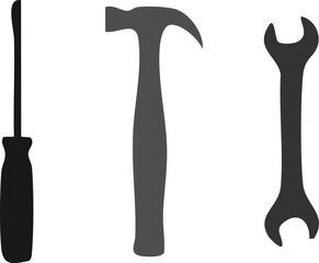 set of tools on white background, Hammer Nail, and Screw Tighter vector illustration