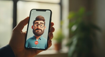 Engage with animated professional via video call, fostering modern communication and connection in a cozy home setting.