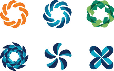 Set of abstract circular logo icons with geometric swirl, rotation, and modern design elements for branding, business, and creative identity