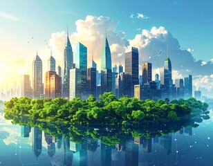 Obraz premium Sustainable urban development illustrated with interconnected elements