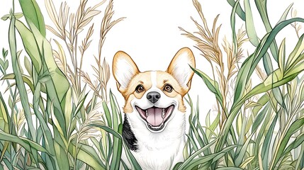 Watercolor Wonder: Corgi in the Meadow