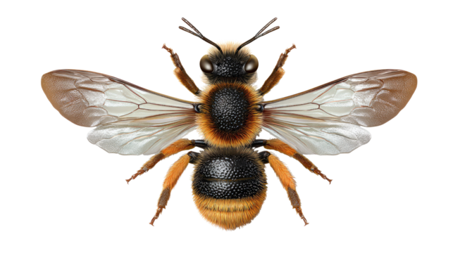 Solitary Bee in Macro: Detailed macro captures of a solitary bee, showcasing intricate wing patterns and detailed anatomy.