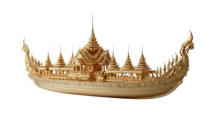 Golden Barge: An exquisitely crafted golden barge, showcasing intricate architectural details and cultural heritage, is a testament to the artistry of its creation. 