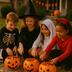 Fototapeta premium children in halloween costumes