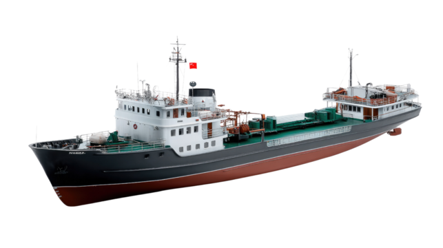 Coastal Carrier: A maritime vessel glides gracefully, traversing the vast expanse of the open sea. Capturing the spirit of exploration and adventure.