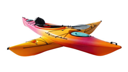 Kayaks in the Sun: Two vibrant kayaks, one resting atop the other, invite a sense of adventure, with paddles ready for a journey.