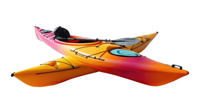 Kayaks in the Sun: Two vibrant kayaks, one resting atop the other, invite a sense of adventure, with paddles ready for a journey.
