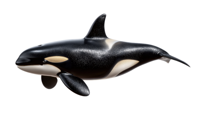 Orca's Aquatic Majesty: A striking orca, resplendent in its signature black and white livery, gliding through the azure depths.  A portrait of aquatic grace and power.