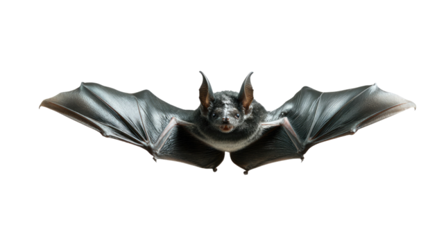 Bat in Flight: A detailed studio shot of a captivating bat in full flight. The image captures the unique features of the animal. 