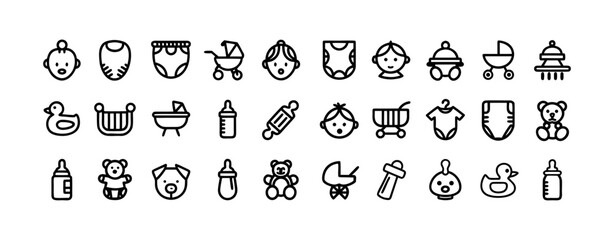 Collection of hand drawn baby icons and symbols for design