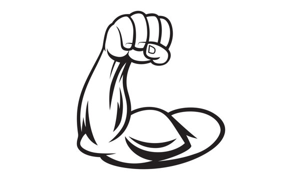 Strong muscle arm icon, bicept, arm workout outline vector