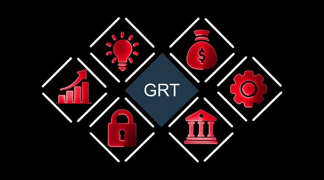 G R T Business Icons Growth Success Security Innovation Finance Law Concept Graphic video