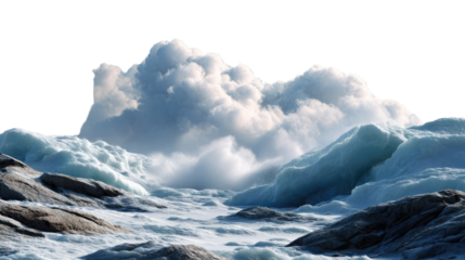 Glacial Majesty: A majestic view unfolds with colossal ice formations and billowing clouds, a raw testament to nature's formidable beauty, evoking a sense of awe.