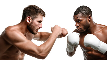 Intense Boxing Match: Two determined boxers in a heated boxing match, showcasing focus, strength, and the spirit of competition in this dynamic, high-energy photo.