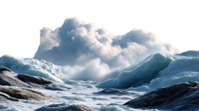 Glacial Majesty: A majestic view unfolds with colossal ice formations and billowing clouds, a raw testament to nature's formidable beauty, evoking a sense of awe.