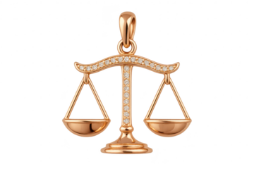 Golden Libra zodiac sign pendant isolated on a transparent background view, studio shot.