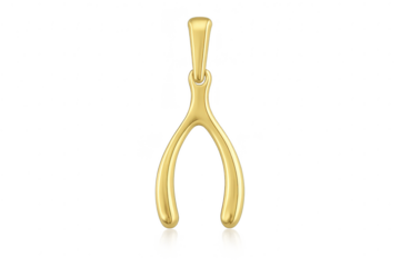 Golden wishbone pendant isolated on transparent background, good luck charm