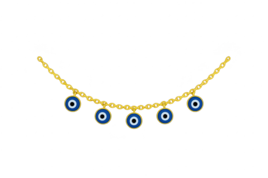 Gold Evil Eye necklace on transparent background, Turkish Nazar charm amulet, isolated