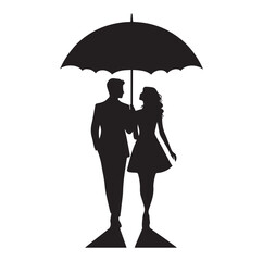 A Romantic couple holding umbrella silhouette and Vector